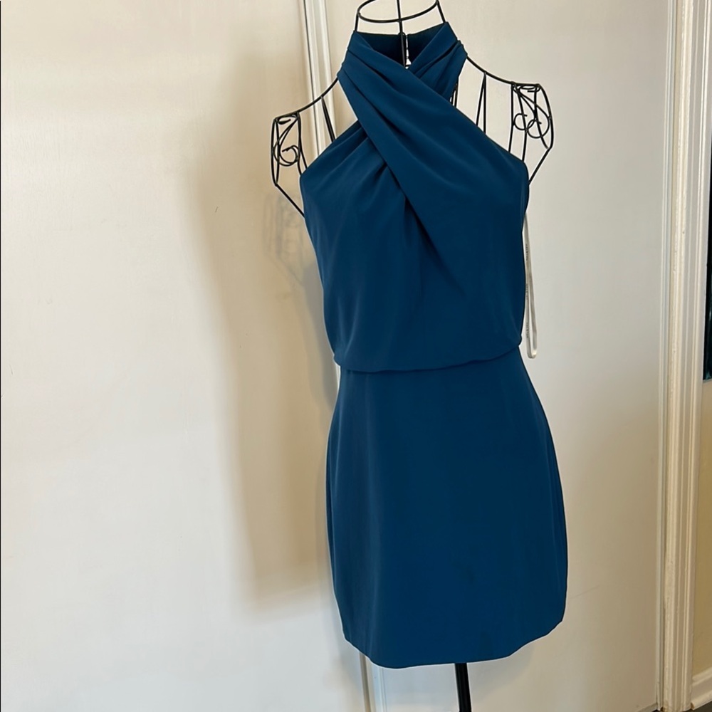Halston Heritage Teal Halter Mini Dress
